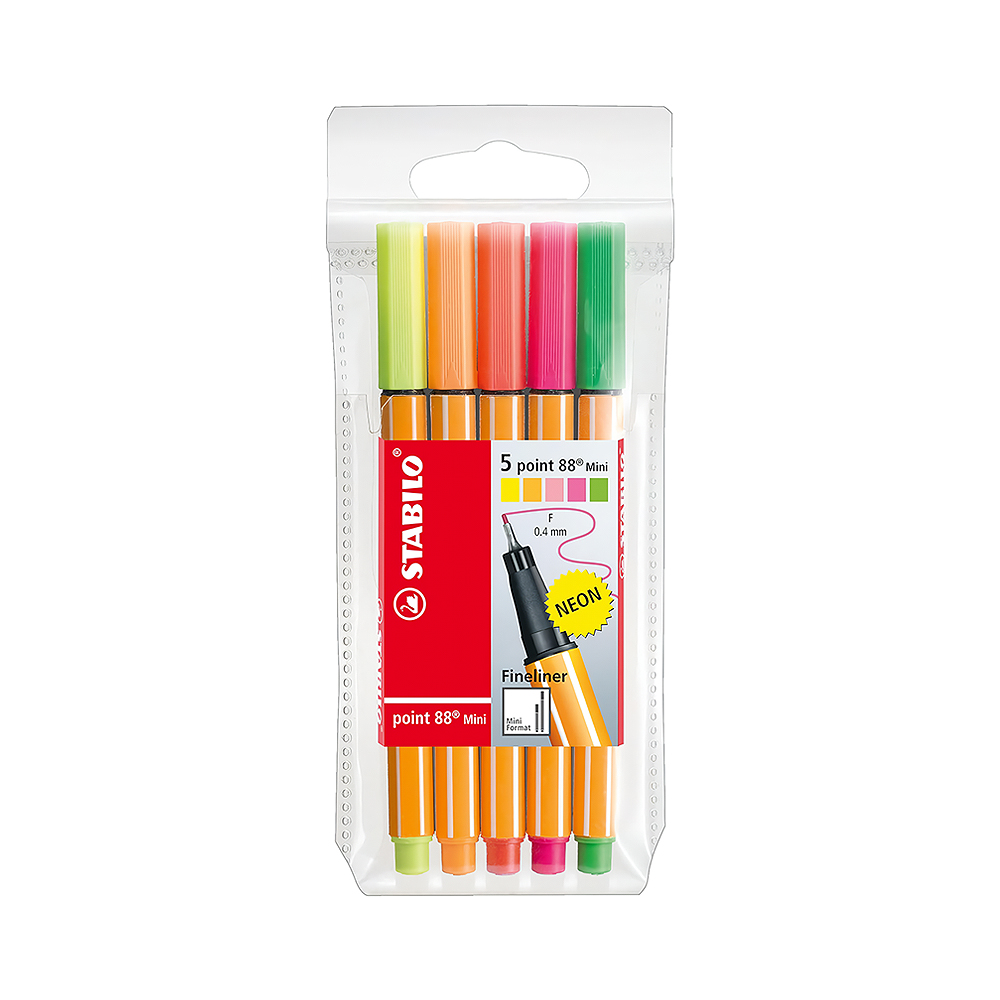 Caneta Marcadora Stabilo Fineliner Point 88 Mini Neón 68805-1 0.4MM 5 Unidades