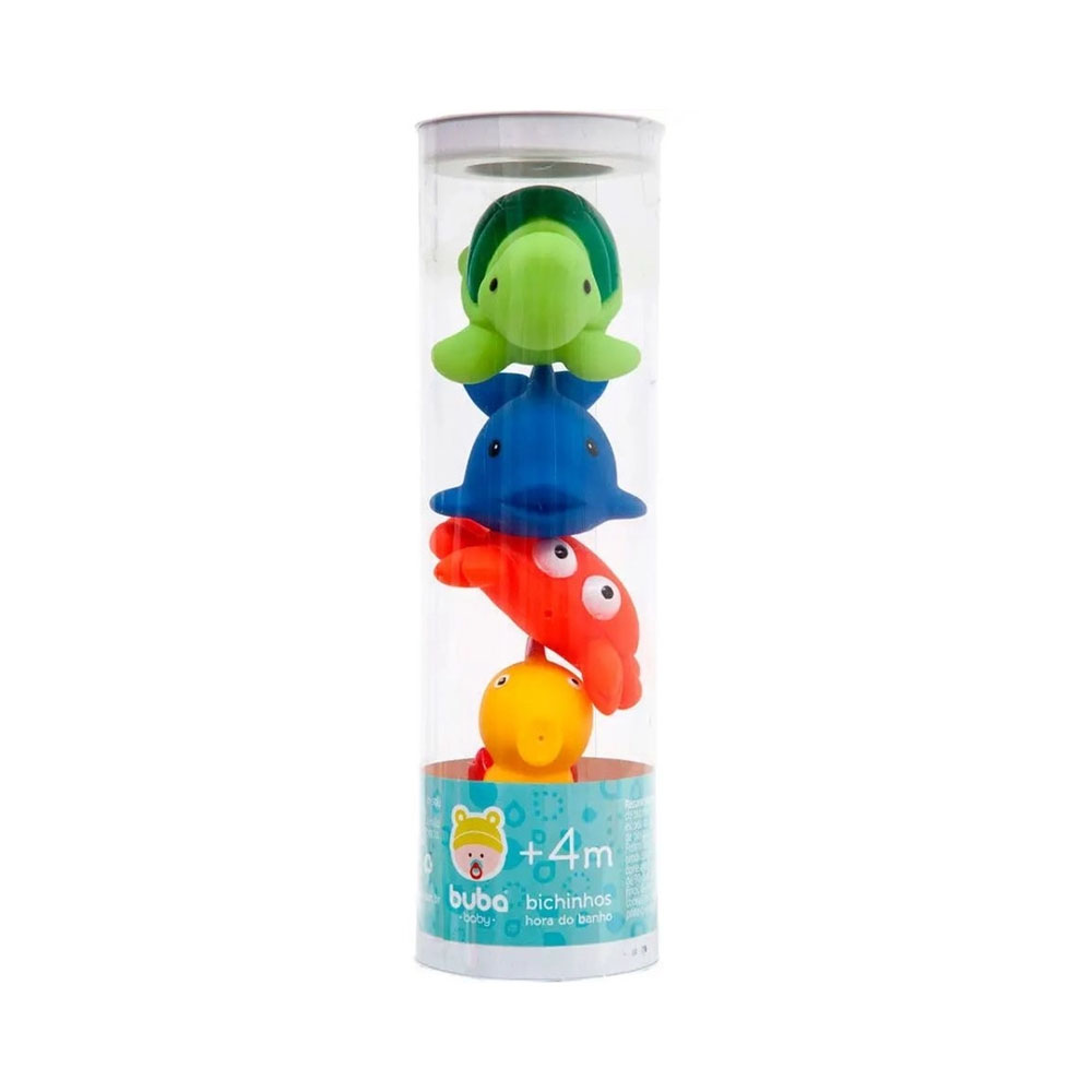 Kit de Brinquedos para Banho Buba 10743 Animais Tubo 4 Peças