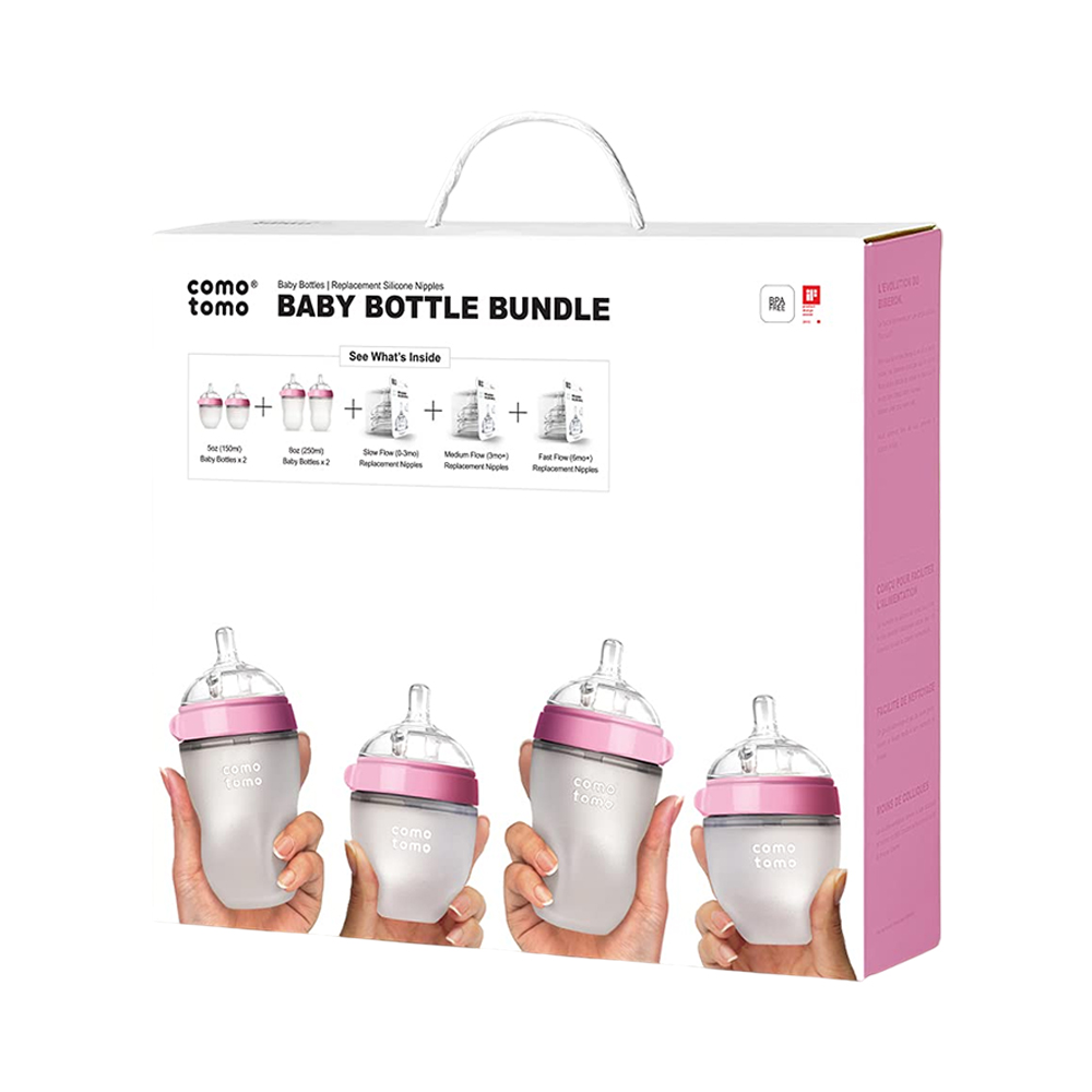 Kit de Mamadeira + Bico Comotomo 609 Rosa