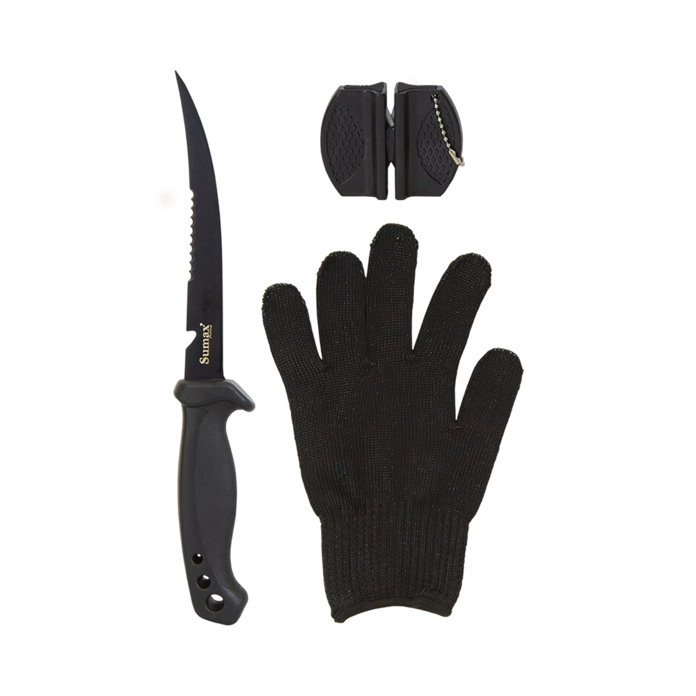 Conjunto de Faca e Luva de Pesca Sumax SU-2218