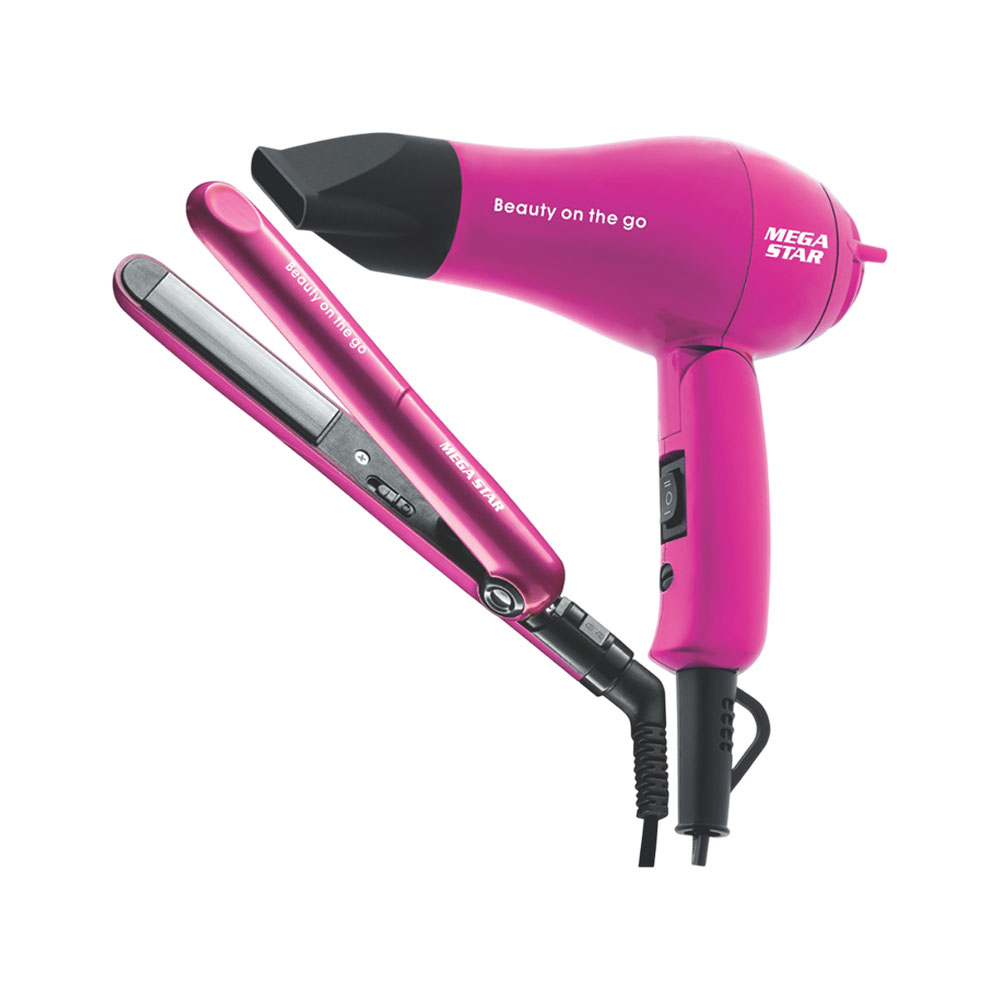 Set Mega Star Beauty ON The GO Secador + Chapinha GWB055 Rosa Bivolt