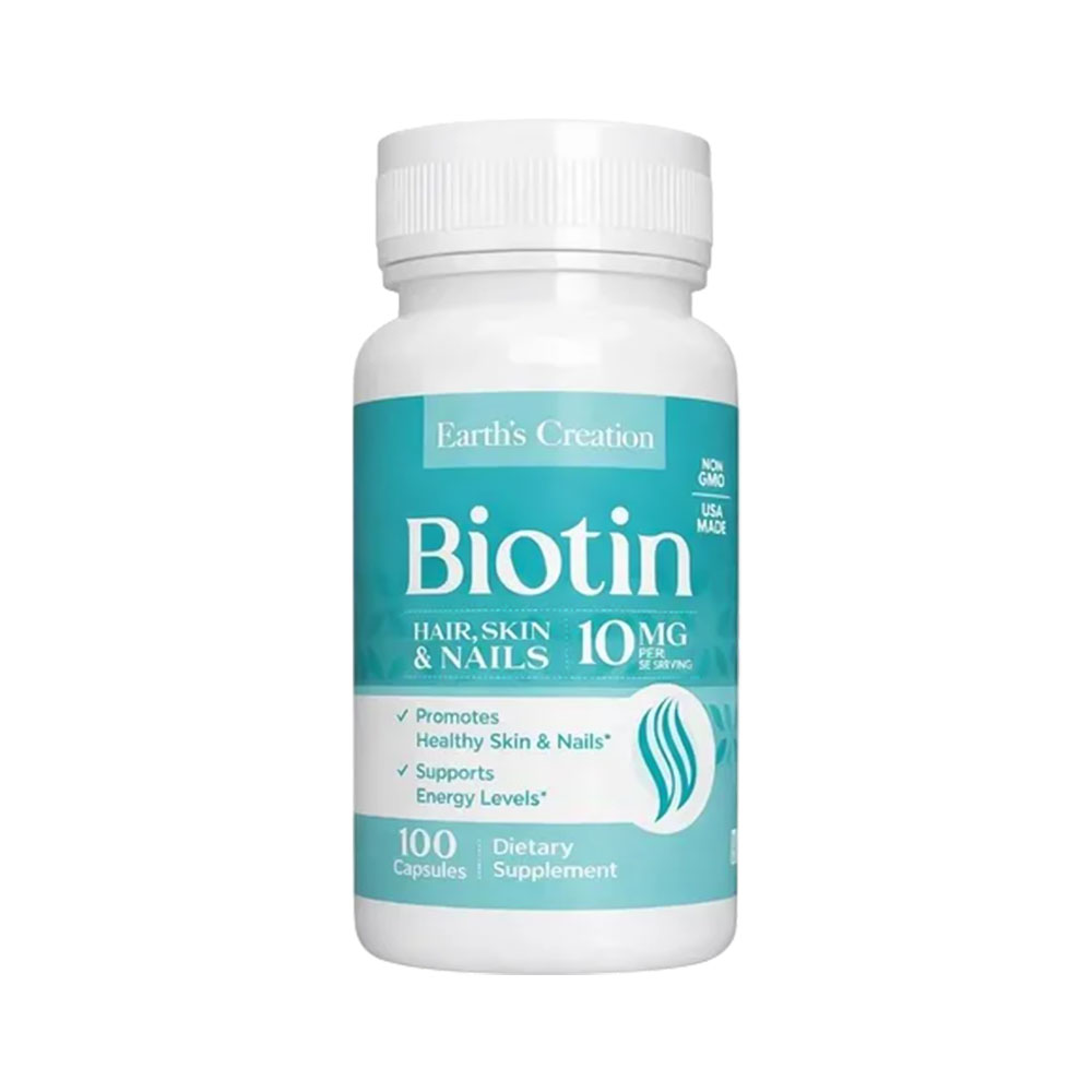Vitamina Earth's Creations Biotin 10,000MCG 100 Cápsulas